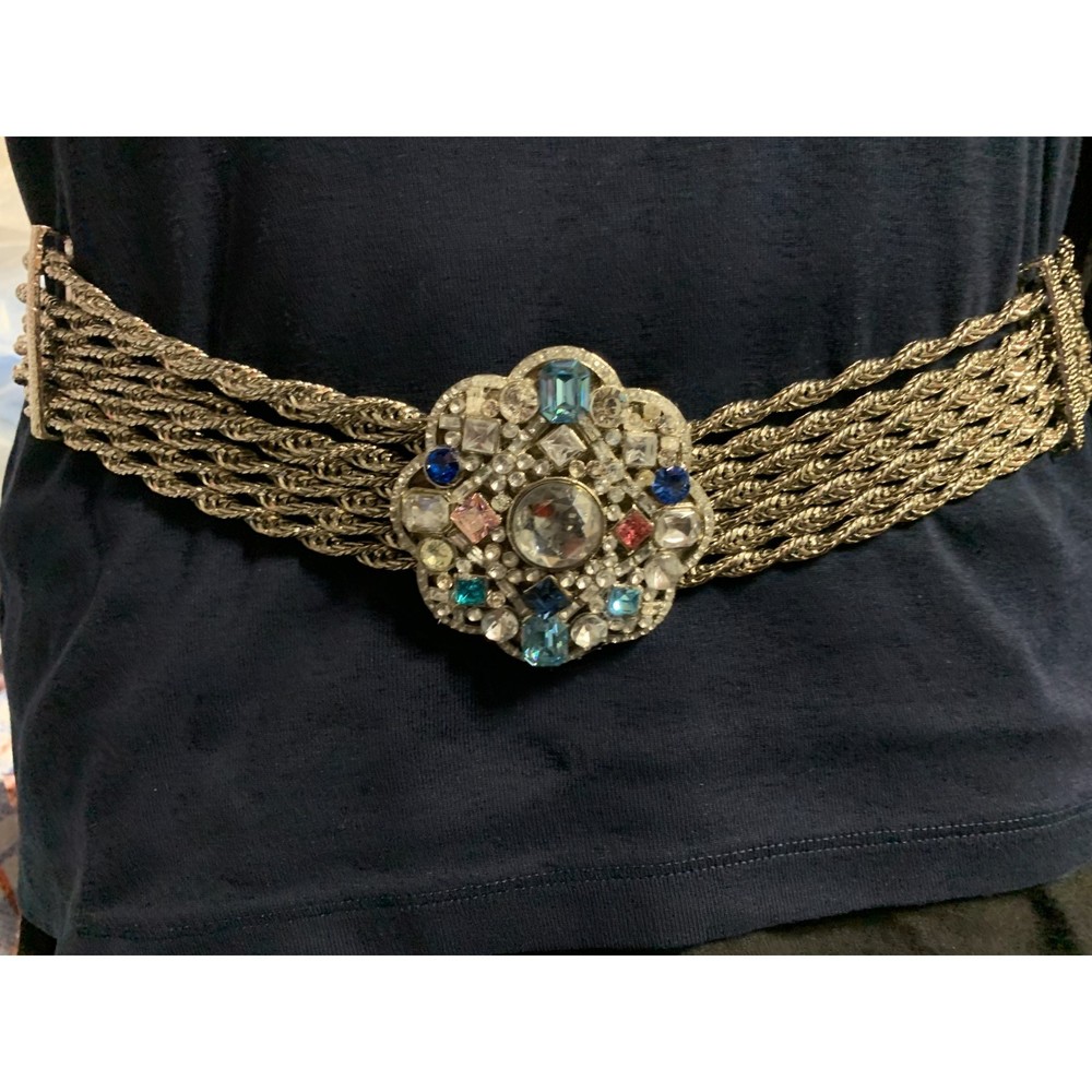Metal Belt with Large Buckle Rhinestone 35"
